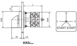 Ganz Ganz motorkapcsoló, visszaálló vezérlő, fogantyús kézikapcsoló 20A, egy fázissal és segédfázissal két forgásirányra kétirányból IP44 (KK0-20-0494 N) (1AC0494AA10M50)
