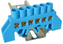 Tracon szigetelt földelősín (N/PE), kék 230/400V, 100A, 8×12mm, 6P, IP20 NPE-B8-6 (NPE-B8-6)