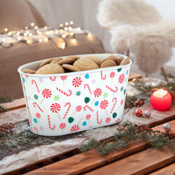 Karácsonyi fém kosár - cukorbot mintás - 19 x 11, 5 x 9, 5 cm (59722C)