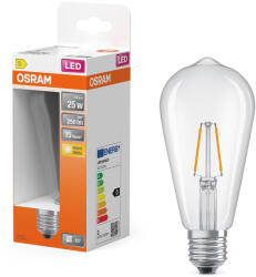 OSRAM E27 LED Edison filament, 1, 8W, 250 lm, 2700 K, melegfehér, áttetsző üveg-25 W izzó helyett - Star Classic filament (4099854467530)