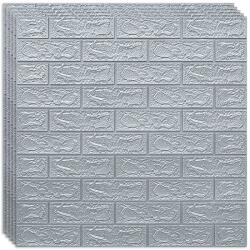 HOZRO 10 db-os HOZRO öntapadós 3D tapéta szett, téglautánzat modell, 5, 39 négyzetméter alapterületű, modern dizájn, nagyon könnyen felszerelhető, Ezüst (TAPET2-10BUC)