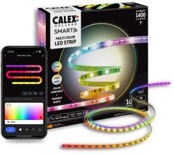 Calex Smart Multicolor RGBIC+CCT intelligens LED szalag, Wi-Fi, Bluetooth, 12W/24W, 1400 lm, fehér és színes fény (2700-6500K), IP20, 10m, Google Assistant és Alexa kompatibilis, F energiaosztály (610100090