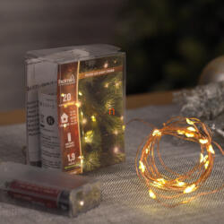 Somogyi Elektronic Micro LED fényfüzér, beltéri kivitel, 20 db melegfehér micro LED, 1, 9 m füzérhossz, elemes (ML26WW)