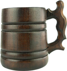 Kézzel készített 0, 5 literes sötét színű fa korsó sötét peremmel és rozsdamentes acél belsővel (7002)