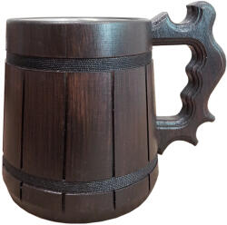  Kézzel készített 0, 5 literes sötét színű fa korsó sötét peremmel és rozsdamentes acél belsővel (0056)