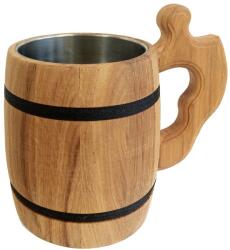  Kézzel készített 0, 5 literes fa korsó fekete peremmel és rozsdamentes acél belsővel (0052)