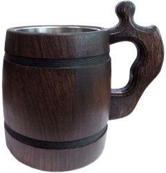 Kézzel készített 0, 5 literes sötét színű fa korsó sötét peremmel és rozsdamentes acél belsővel (0055)