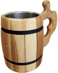  Kézzel készített fa bögre - 0, 5 L, világos és sötét fából, rozsdamentes acél belsővel (0050b)