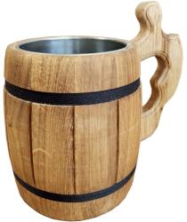 Kézzel készített 0, 5 literes fa korsó fekete peremmel és rozsdamentes acél belsővel (0051)