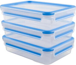 emsa CLIP & CLOSE food storage containers 1.2 liters (transparent/blue, rectangular, 3 pieces) (515645) - vexio
