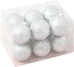 LAALU Karácsonyi dísz - gömb, ezüst, csillámos, átmérő 4 cm, 12 db (LAU-1987)