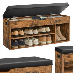 SONGMICS Tágas rusztikus cipősszekrény puha ülőfelülettel és tárolórekesszel (LHS130B01)