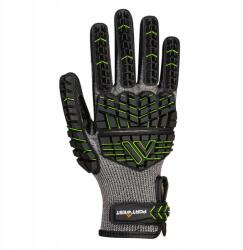 Portwest ütésálló kesztyű, F vágásvédelem, nitril hab, fekete/zöld (a755)