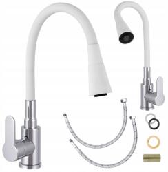 Gamma Konyhai Mosogató Csaptelep Fehér Flexibilis Kifolyócső 2 Funkciós Króm (BFX-3000wh)
