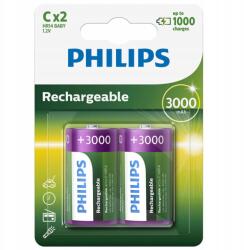 Philips újratölthető elem C R14 3000 mAh NiMH, 2 db, akár 1000 ciklus (HR14)