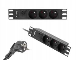 Lanberg Tápkábel Rack hosszabbító Pdu 10" 1U 16A 2m 3x230V csappal fekete (PDU-03E-0200-BK)