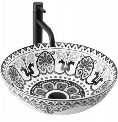 Rea Mosdókagyló Asztali Kerek Fekete-Fehér Keleti Etno Mintával (REA-U7500)