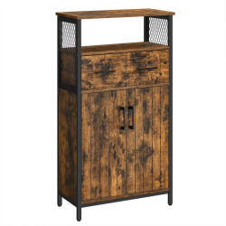 VASAGLE Ipari Tárolószekrény Fiókkal és Polccal Rusztikus Barna-Fekete