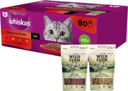 Whiskas WHISKAS Adult tasakok 80 x 85g Classic Meals - nedves eledel felnőtt macskáknak, szószban (marhahús, csirke, bárány, baromfi) + WILD FARM 2x50g macskaeledel mix
