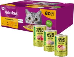Whiskas WHISKAS Adult tasak 80 x 85 g Poultry Feast - nedves eledel felnőtt macskáknak, zselében (darabokban: csirke, kacsa, baromfi, pulyka) + WILD FARM Premium Grain Free 3x400g mix + WILD FARM Premium Grai