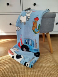  Pihe Puha babatakaró plüss anyagból - tehén + traktor minta (75x120 cm)