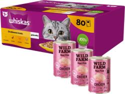 Whiskas WHISKAS Adult tasak 80 x 85g Poultry Feast - nedves eledel felnőtt macskáknak, zselében (darabokban: csirke, kacsa, baromfi, pulyka) + WILD FARM Pate csirkével 3x400g - gluténmentes macskaeledel