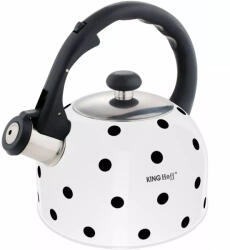 Kinghoff teáskanna, sípszóval, fehér-fekete pöttyös, 2.6L (KH-1053)