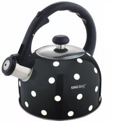 Kinghoff teáskanna, sípszóval, fekete-fehér pöttyös, 2.6L (KH-1051)
