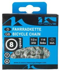 M-Wave kerékpár lánc, 6-7-8s (3/32 col), 116 szem, patentszemmel, ezüst-barna