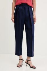 United Colors of Benetton nadrág vászonkeverékből sötétkék, magas derekú egyenes, 45BVDF09B - sötétkék 36