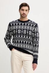 Tommy Hilfiger pulóver gyapjúkeverékből meleg, sötétkék, MW0MW42085 - sötétkék XXL