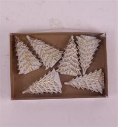  Dekoráció fenyőfa öntapadós poly 4, 1x2, 5x0, 7cm 6db/csomag fehér-arany (047904)