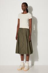 Vans pamut szoknya Premium Classics LX A-Line Ruched Skirt zöld, midi, harang alakú, VN000GZ5KCZ1 - zöld 27