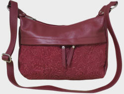  Valódi bőr női táska bordó különleges válltáska virágmintás keresztpántos (na-998-bordo)