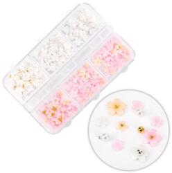  Körömdísz - 3D virág 180db fehér-rózsaszín