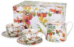 DUO Gift Kolibri madaras porcelán teázó készlet fémszűrővel - 2 személyes - 270/900 ml (IMO-CHH-71382)