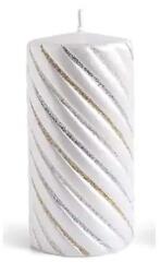 ARTMAN Karácsonyi henger gyertya - 10x7 cm - fehér arany-ezüst csillámmal (IMO-CHH-BC0176)