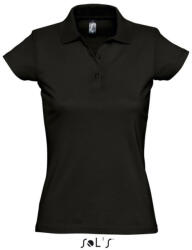 SOL'S Női PRESCOTT rövid ujjú galléros pamut piké póló, SOL'S SO11376, Deep Black-S (so11376dbl-s)