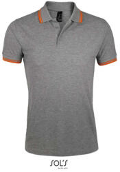 SOL'S PASADENA férfi galléros póló kontrasztos csíkokkal, SOL'S SO00577, Grey Melange/Orange-L (so00577gm-or-l)