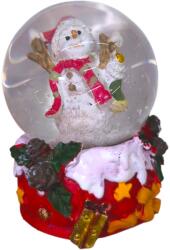  Karácsonyi hógömb hóemberrel piros alapon 6cm (1228051)