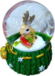  Karácsonyi hógömb rénszarvassal zöld alapon 6cm (1197548)