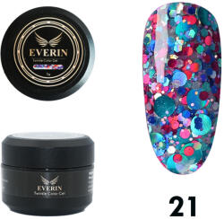 Everin Twinkle Color Gel EVERIN 5ml - 21 | Gel Color Albastru-Turcoaz cu Sclipici Roz și Violet Holografic (TE21)