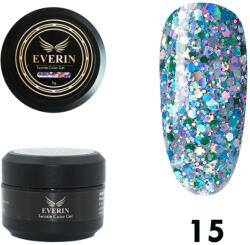 Everin Twinkle Color Gel EVERIN 5ml - 15 | Gel Color Albastru-Turcoaz cu Sclipici Holografic Multicolor pentru Manichiură Profesională (TE15)