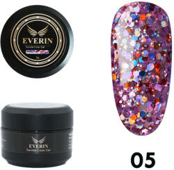 Everin Twinkle Color Gel EVERIN 5ml - 05 | Gel Color Roz-Lila Holografic cu Sclipici Multicolor pentru Manichiură Profesională (TE05)