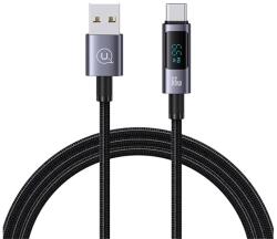 USAMS SUFENG adatkábel (USB - Type-C, 66W, gyorstöltő, 120cm, LED kijelző) SÖTÉTSZÜRKE (SJ673USB01)