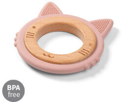 Babyono Inel de dentitie siliconlemn Babyono pisica roz 1076 02 (1076/02)