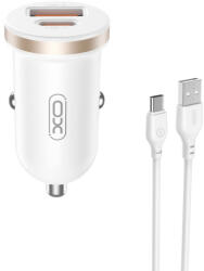 XO CC56 autós töltő 1x USB-A 1x USB-C + USB-A - USB-C kábel PD QC 30W - fehér
