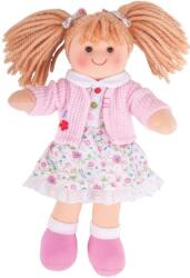 Bigjigs Toys Мека кукла Bigjigs - Попи, с рокличка на цветя и жилетка, 28 cm (BJD005)