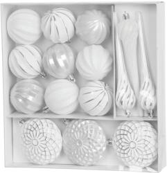 MagicHome MagicHome karácsonyi gömbök, készlet, 15 db, 3, 5-6-8 cm, fehér-ezüst, karácsonyfára (ST8091517)