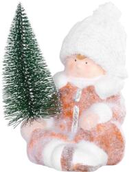 MagicHome MagicHome karácsonyi szobor, Fiú karácsonyfával, terrakotta, 14, 5 x 13 x 17 cm (ST8090935)